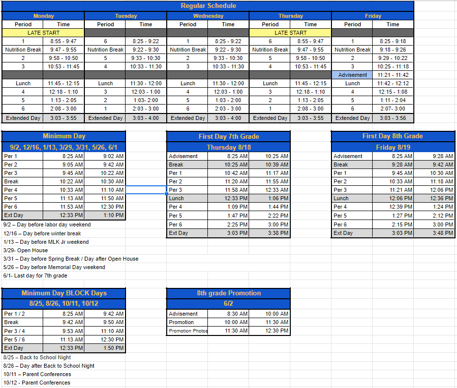 Bell Schedule for 20222023 Rancho San Joaquin Middle School