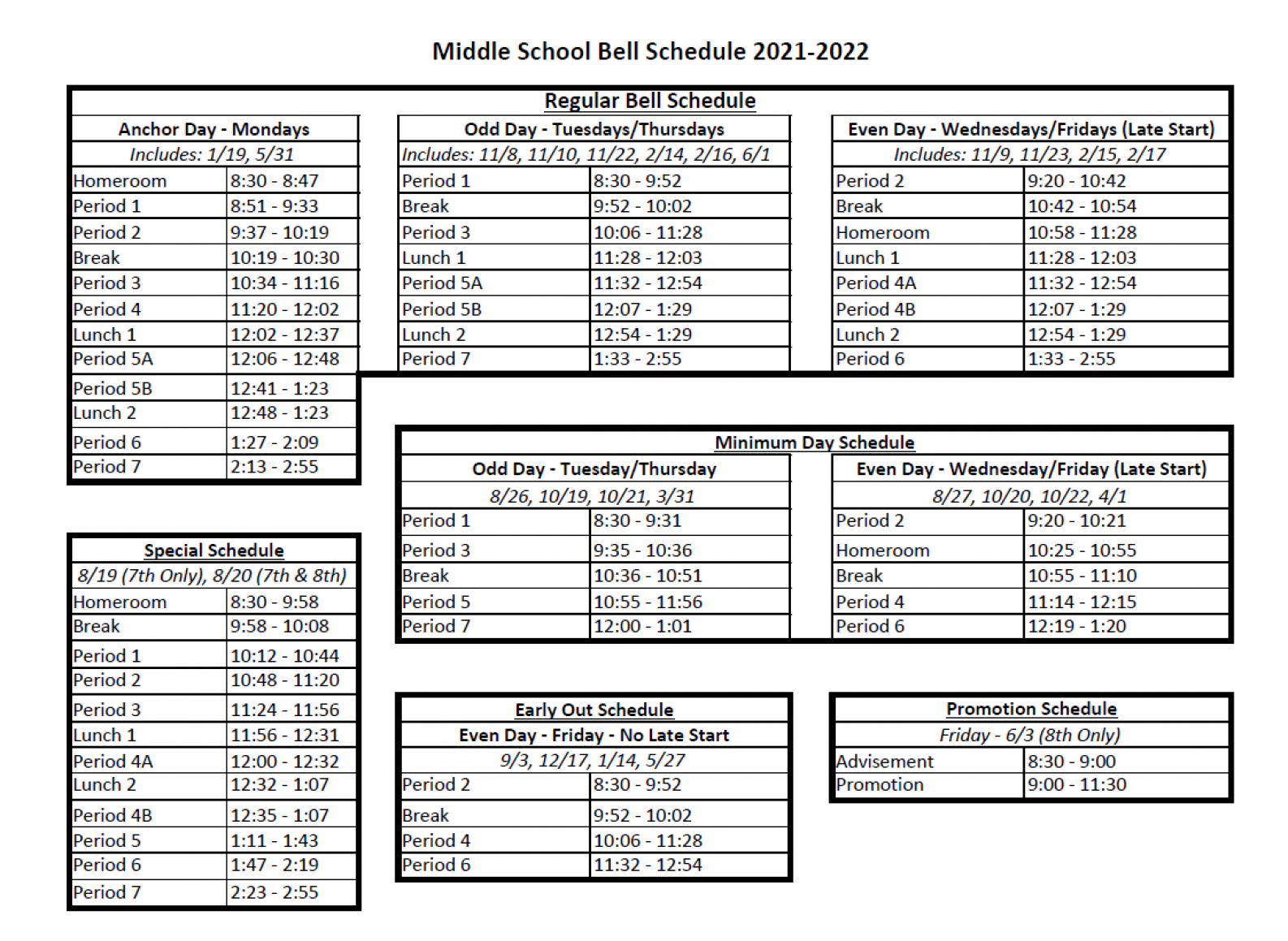 The Middle Schedule 2022