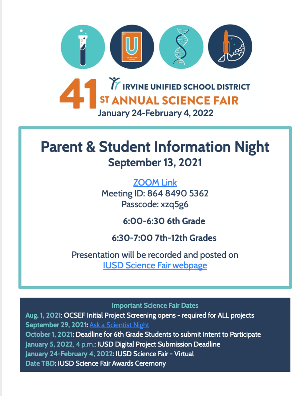 Science Fair Parent Info Night Flyer