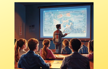 students watching an adult give a presentation