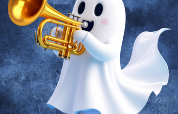 Ghost playing a trumpet "Halloween Concert"
